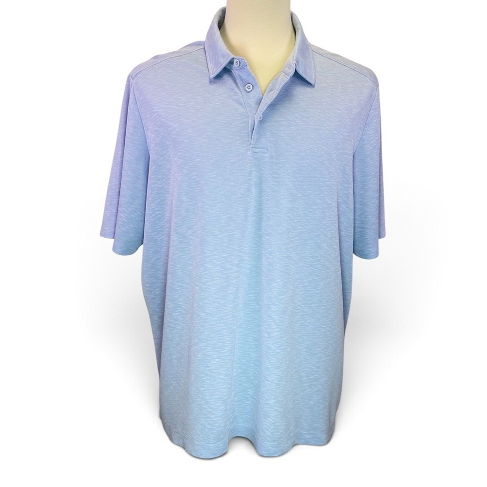 Johnston & Murphy Light Heather Blue Collar Short Sleeve Polo Shirt Men Size XXL